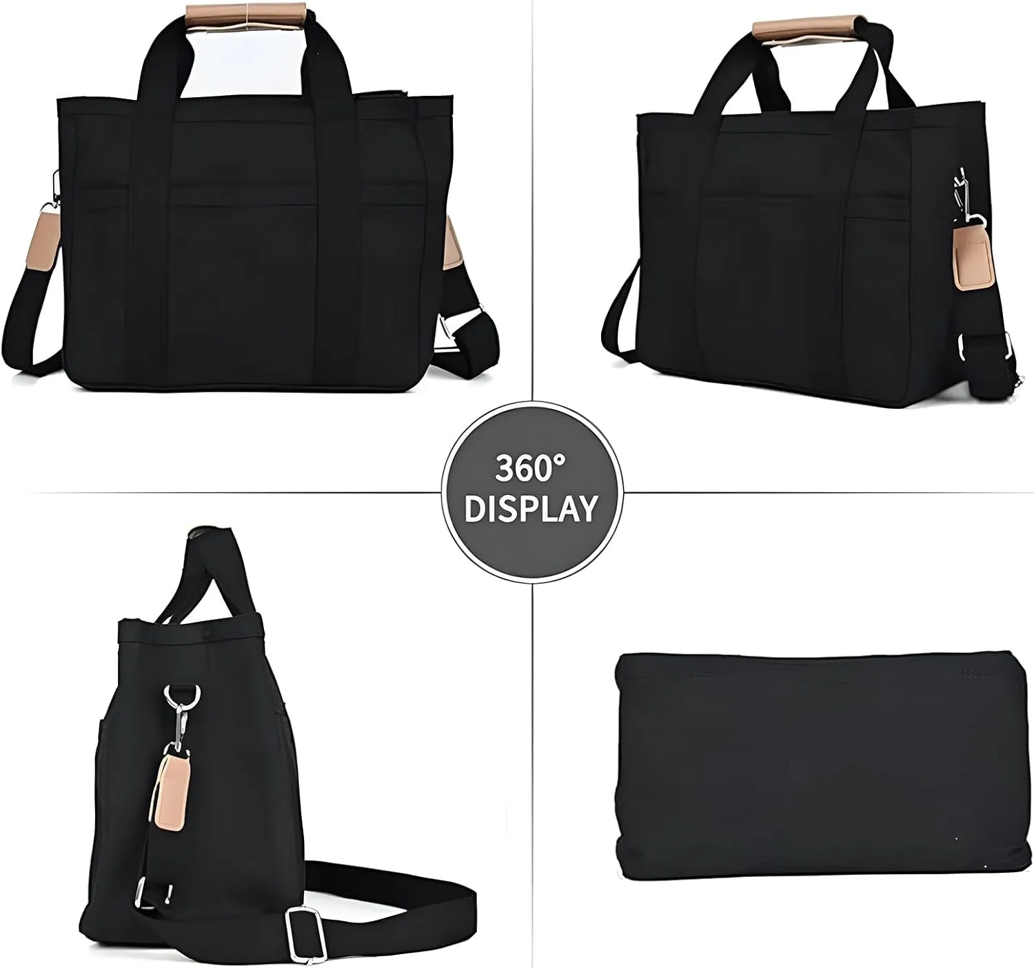 Canvas Tote Bag with Multi Pockets Durable Large Capacity Crossbody Handbag Casual Practical Shoulder Bag
