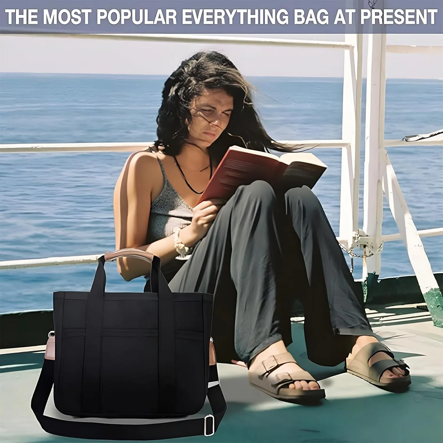 Canvas Tote Bag with Multi Pockets Durable Large Capacity Crossbody Handbag Casual Practical Shoulder Bag