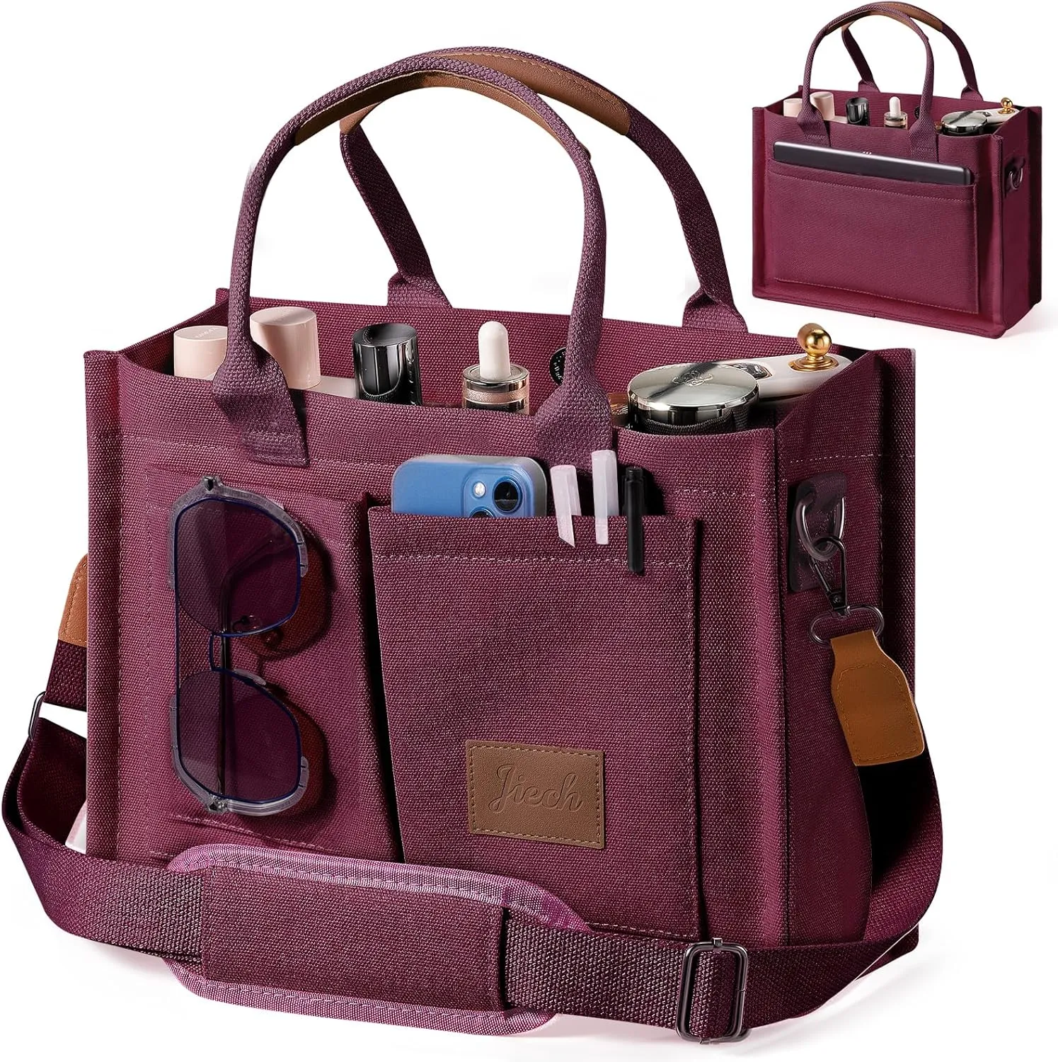 Canvas Tote Bag With Pockets Crossbody Tote Bag for Women Shoulder Bag Handbag for Work Everything Nurse(Red)