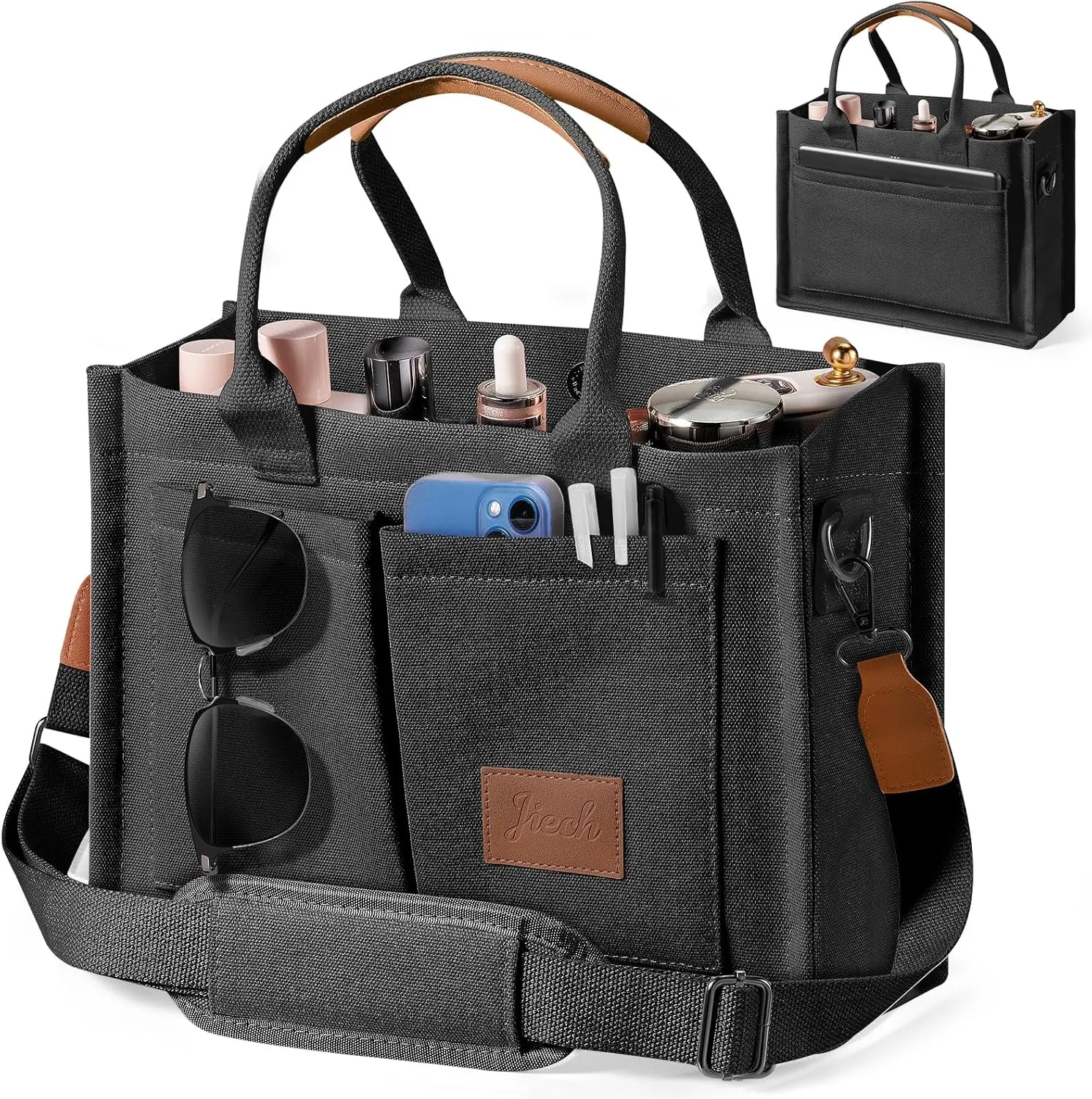 Canvas Tote Bags with Pockets - Women's Everyday Satchel Handbag