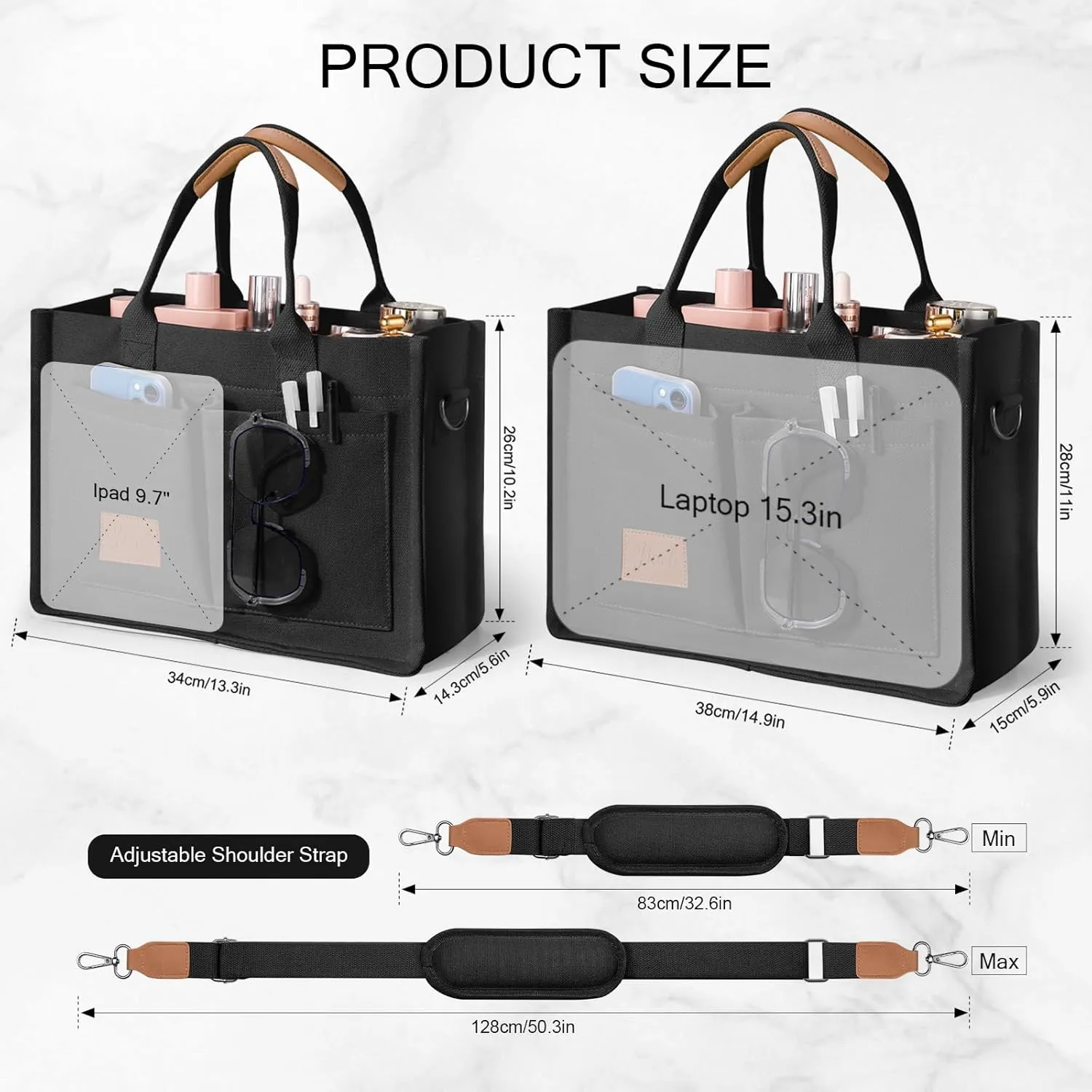 Canvas Tote Bags with Pockets - Women's Everyday Satchel Handbag