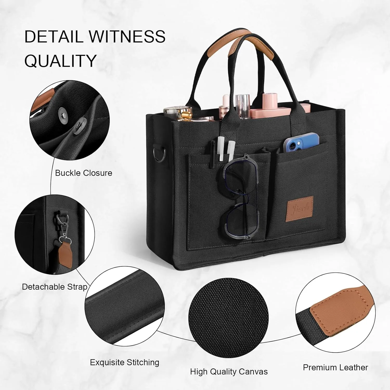 Canvas Tote Bags with Pockets - Women's Everyday Satchel Handbag