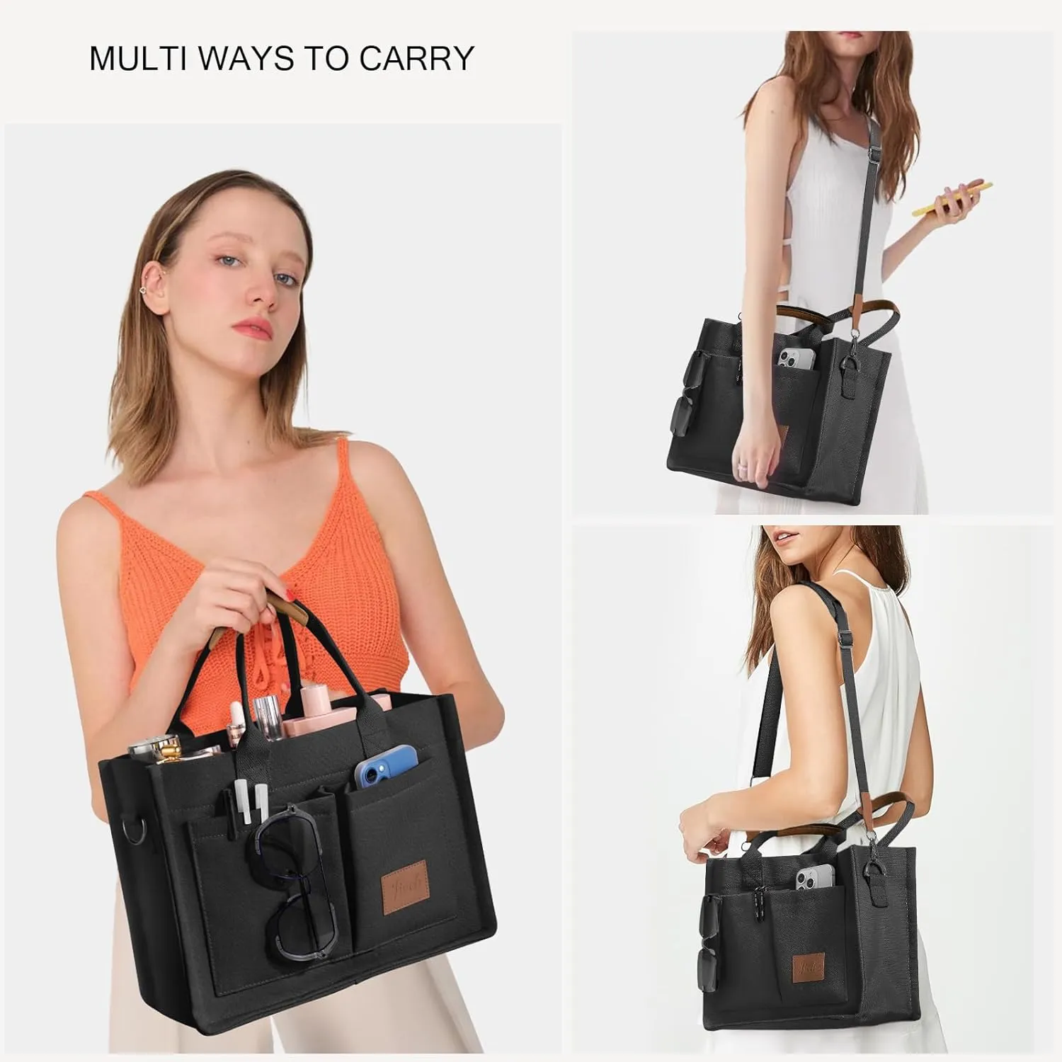 Canvas Tote Bags with Pockets - Women's Everyday Satchel Handbag