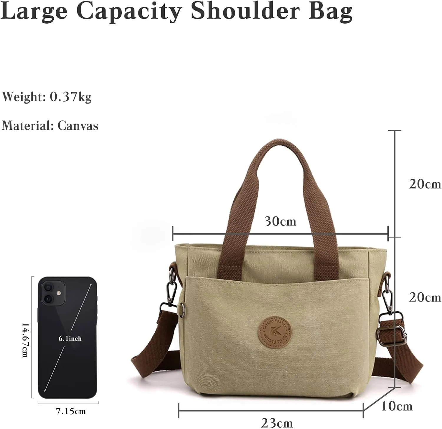Canvas Tote Handbag for Women - Casual Shoulder Bag with Multiple Pockets