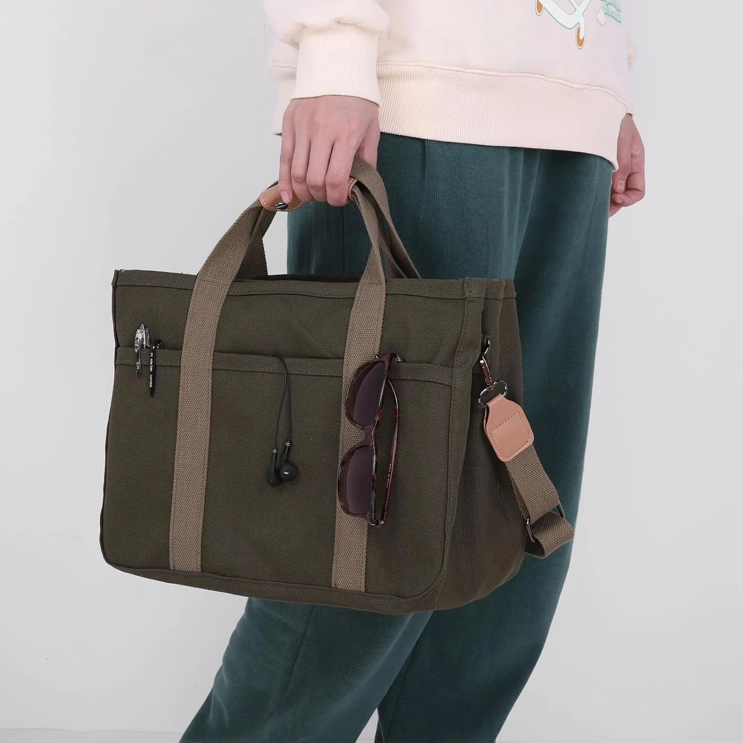 Canvas Tote With Multi Pockets for Women - Handbag, Mommy Bag, Casual Shoulder Crossbody With Compartments
