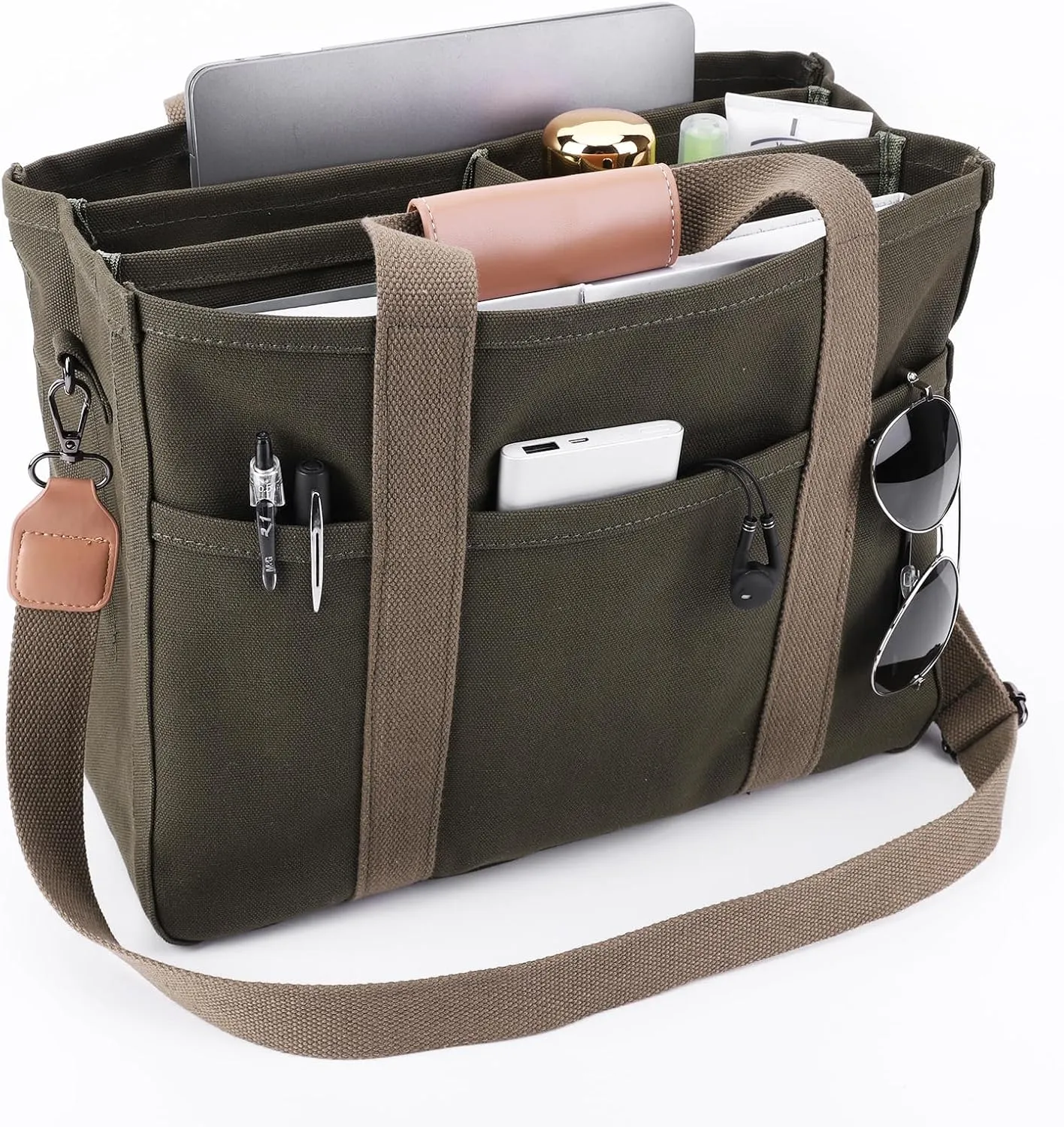 Canvas Tote With Multi Pockets for Women - Handbag, Mommy Bag, Casual Shoulder Crossbody With Compartments