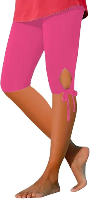 Capri Leggings for Women Tummy Control Knee Length Capri Leggings 2024 Summer Cropped Pants Casual Solid Comfy Capris