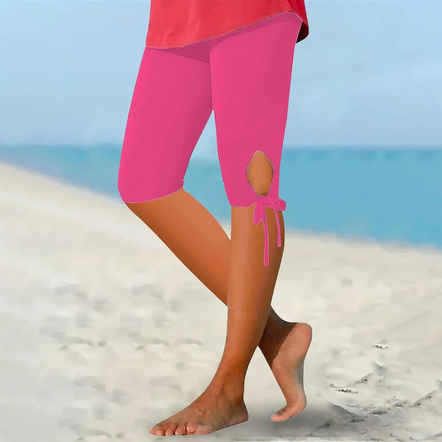 Capri Leggings for Women Tummy Control Knee Length Capri Leggings 2024 Summer Cropped Pants Casual Solid Comfy Capris