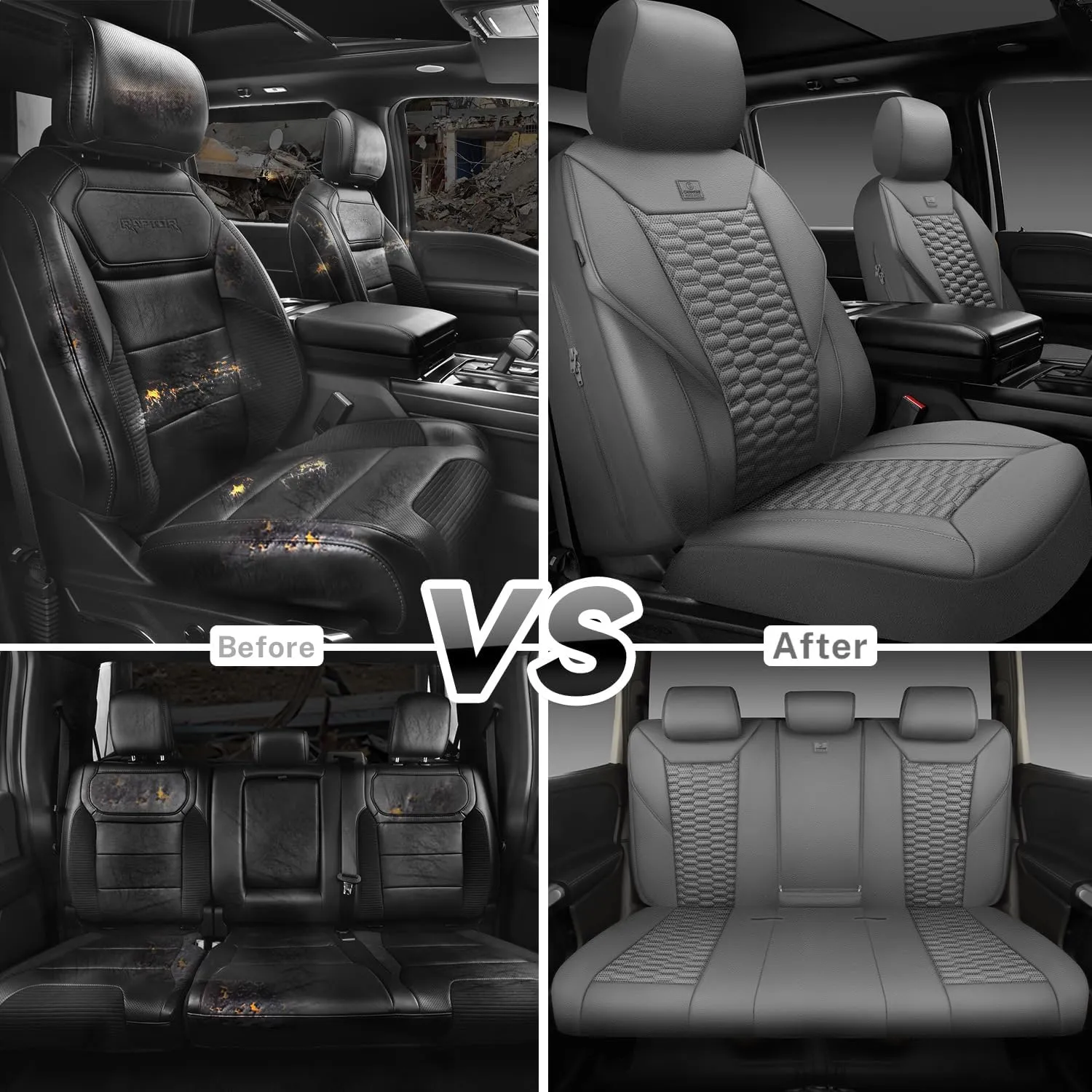 CAR PASS 3D Foam PU Leather Car Seat Covers Full Set,Luxury Breathable Faux Leather Seat Covers for Car,Anti Slip Universal Fit for SUVs Vans Sedan Truck Automotive,Armrest Airbag Compatible All Gray