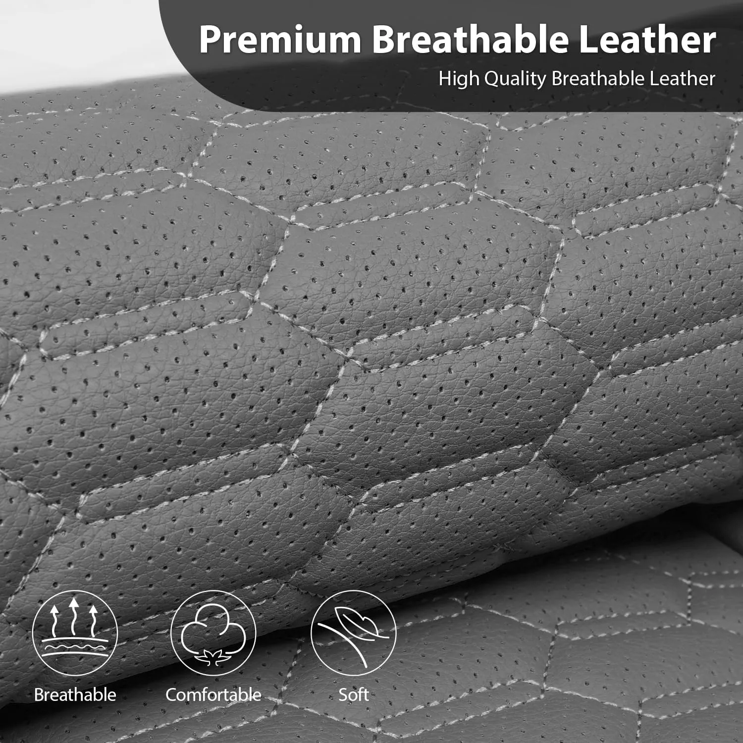 CAR PASS 3D Foam PU Leather Car Seat Covers Full Set,Luxury Breathable Faux Leather Seat Covers for Car,Anti Slip Universal Fit for SUVs Vans Sedan Truck Automotive,Armrest Airbag Compatible All Gray