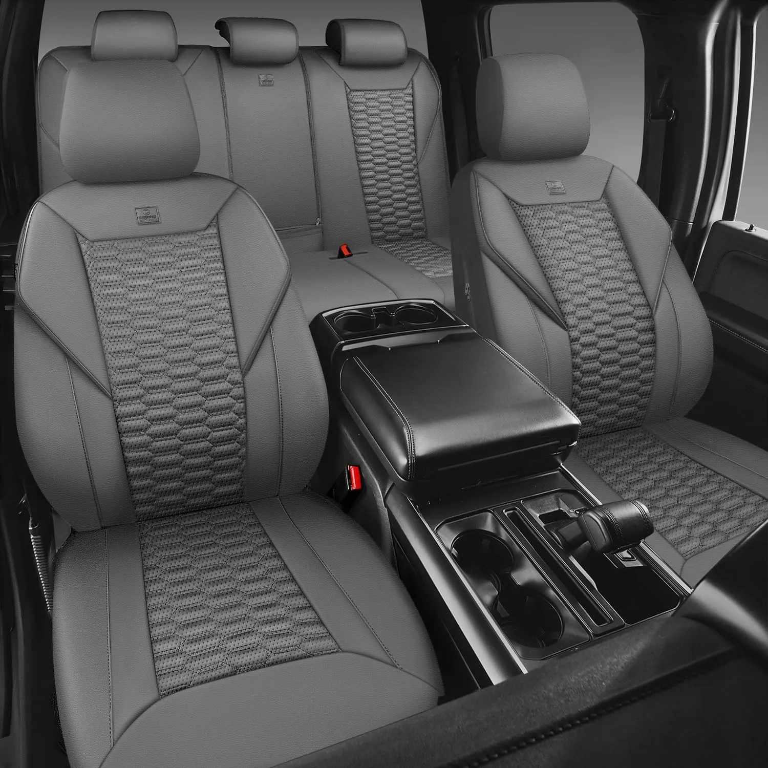 CAR PASS 3D Foam PU Leather Car Seat Covers Full Set,Luxury Breathable Faux Leather Seat Covers for Car,Anti Slip Universal Fit for SUVs Vans Sedan Truck Automotive,Armrest Airbag Compatible All Gray