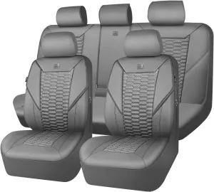 CAR PASS 3D Foam PU Leather Car Seat Covers Full Set,Luxury Breathable Faux Leather Seat Covers for Car,Anti Slip Universal Fit for SUVs Vans Sedan Truck Automotive,Armrest Airbag Compatible All Gray
