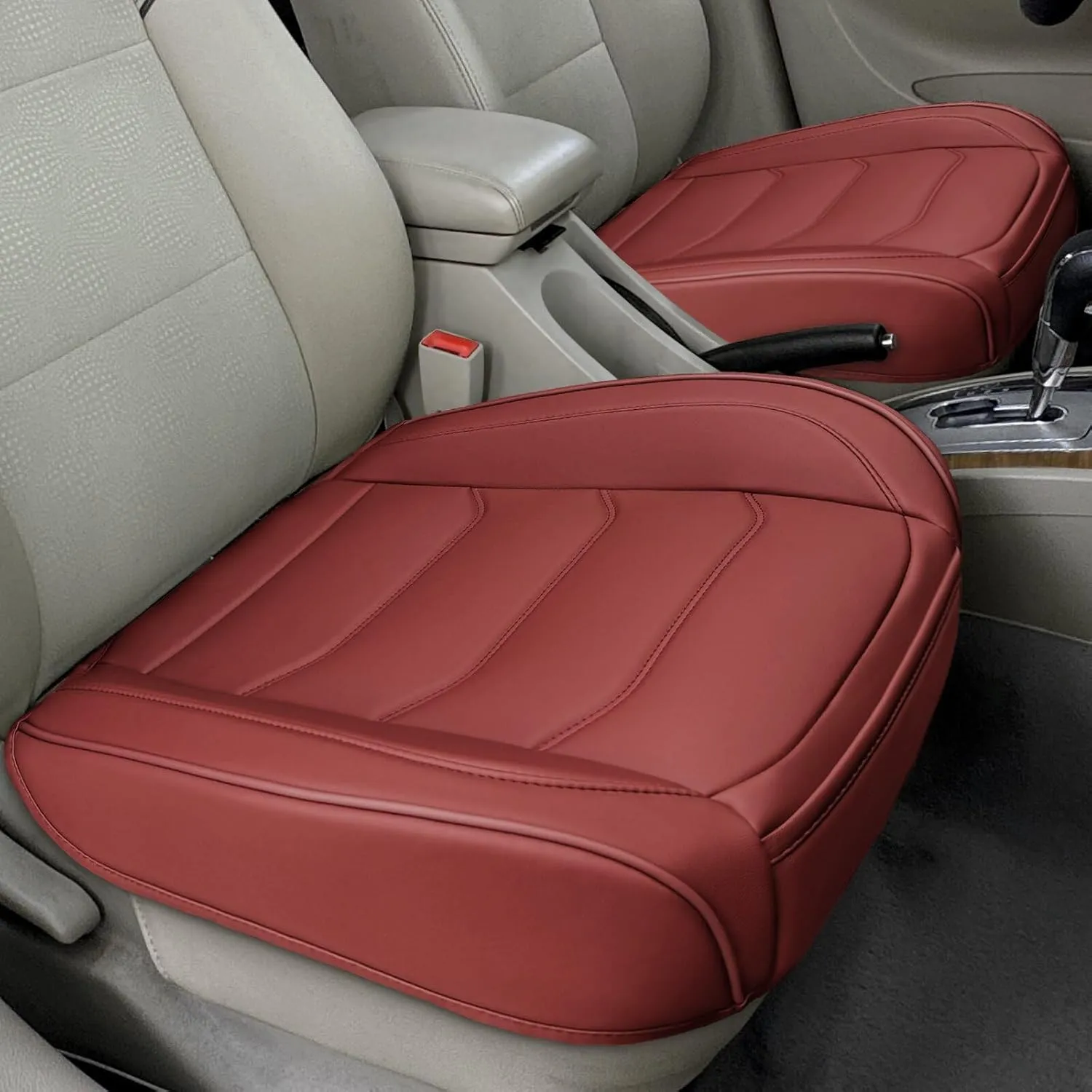 Car Seat Cover for Luxury & Comfort - PU Leather, Anti-Slip, Full Wrap Protection with Storage Pocket for Bottom Cushion - Universal Fit for 95% of Vehicles (Dull-red,1 Piece)