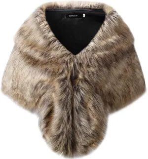 Caracilia Faux Fur Shawl Wrap Stole Shrug Winter Bridal Wedding Cover Up