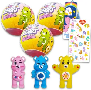 Care Bears Besties Blind Capsule Party Favors Set – Bundle with 3 Mystery Bears Figurines, Stickers, More | Care Bears Mini Figures for Kids