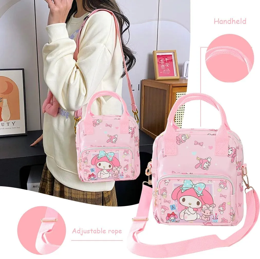 Cartoon Mini Crossbody Bag, Cute Mini Wallet for Women and Girl, PU Messenger Shoulder Bag Purse and Bracelet, 3Pcs