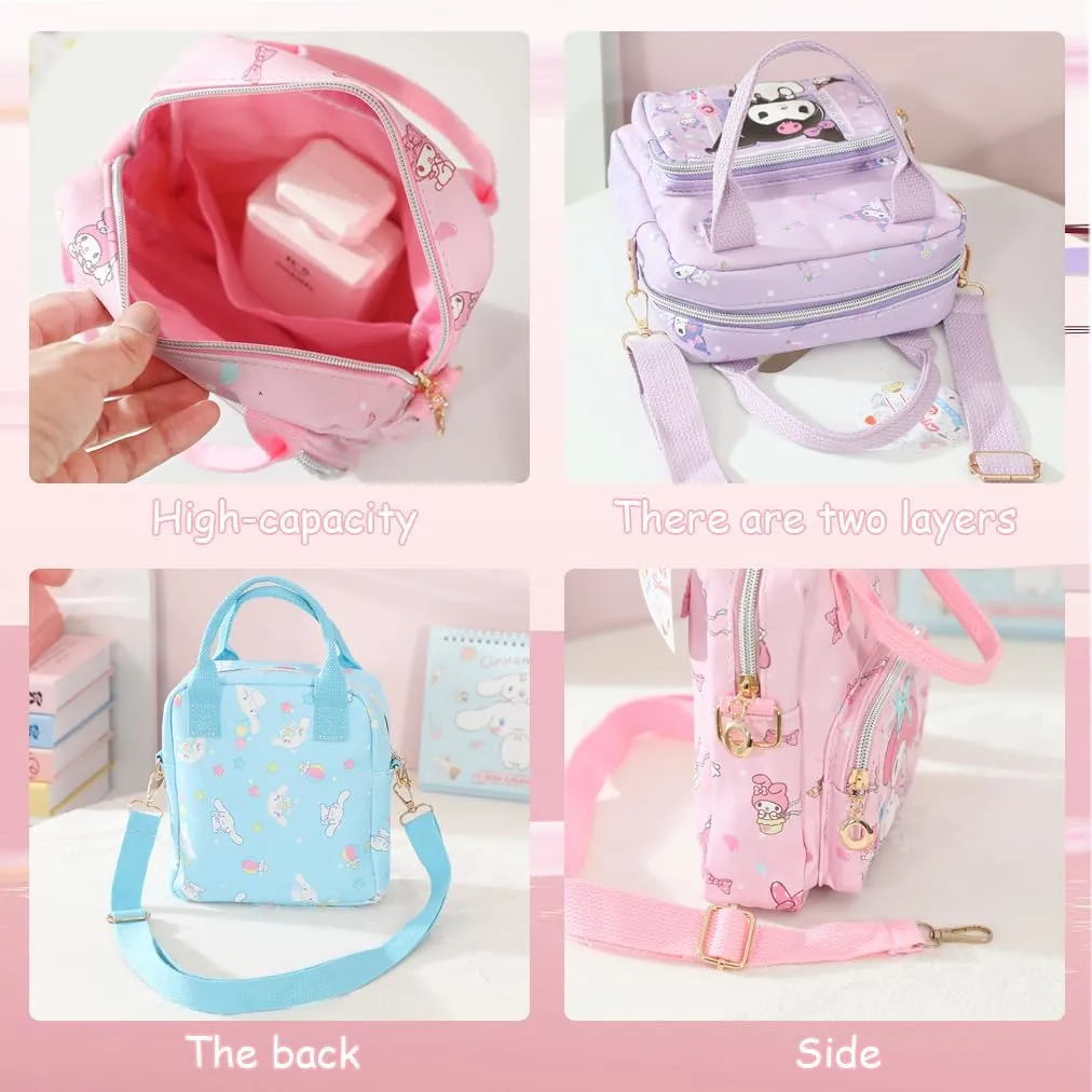 Cartoon Mini Crossbody Bag, Cute Mini Wallet for Women and Girl, PU Messenger Shoulder Bag Purse and Bracelet, 3Pcs
