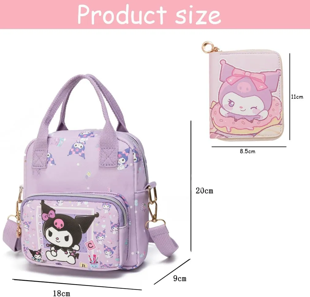 Cartoon Mini Crossbody Bag, Cute Mini Wallet for Women and Girl, PU Messenger Shoulder Bag Purse and Bracelet, 3Pcs