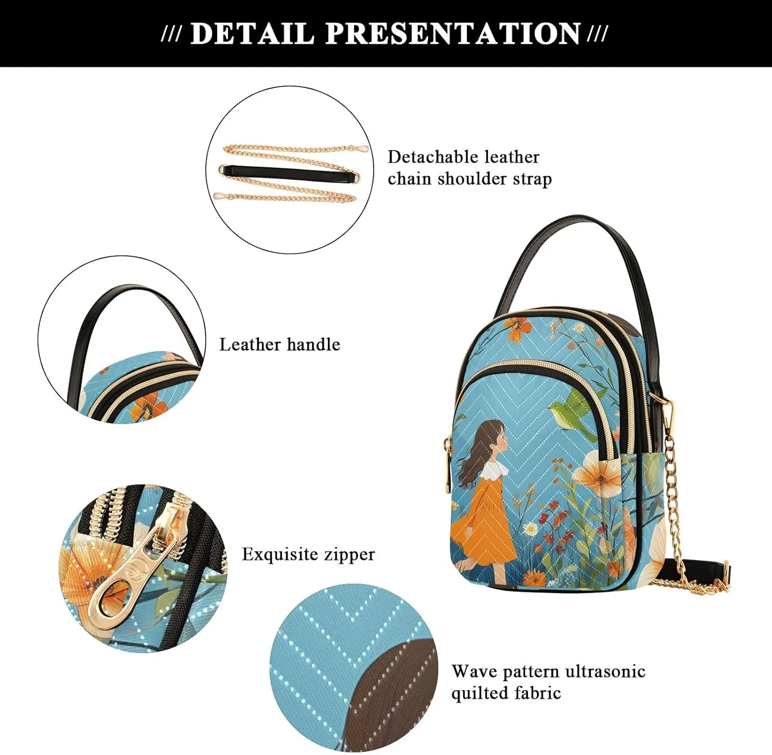 Cartoon Quilted Crossbody Bag Small Shoulder Purse Women's Handbags Phone Purse with Chain