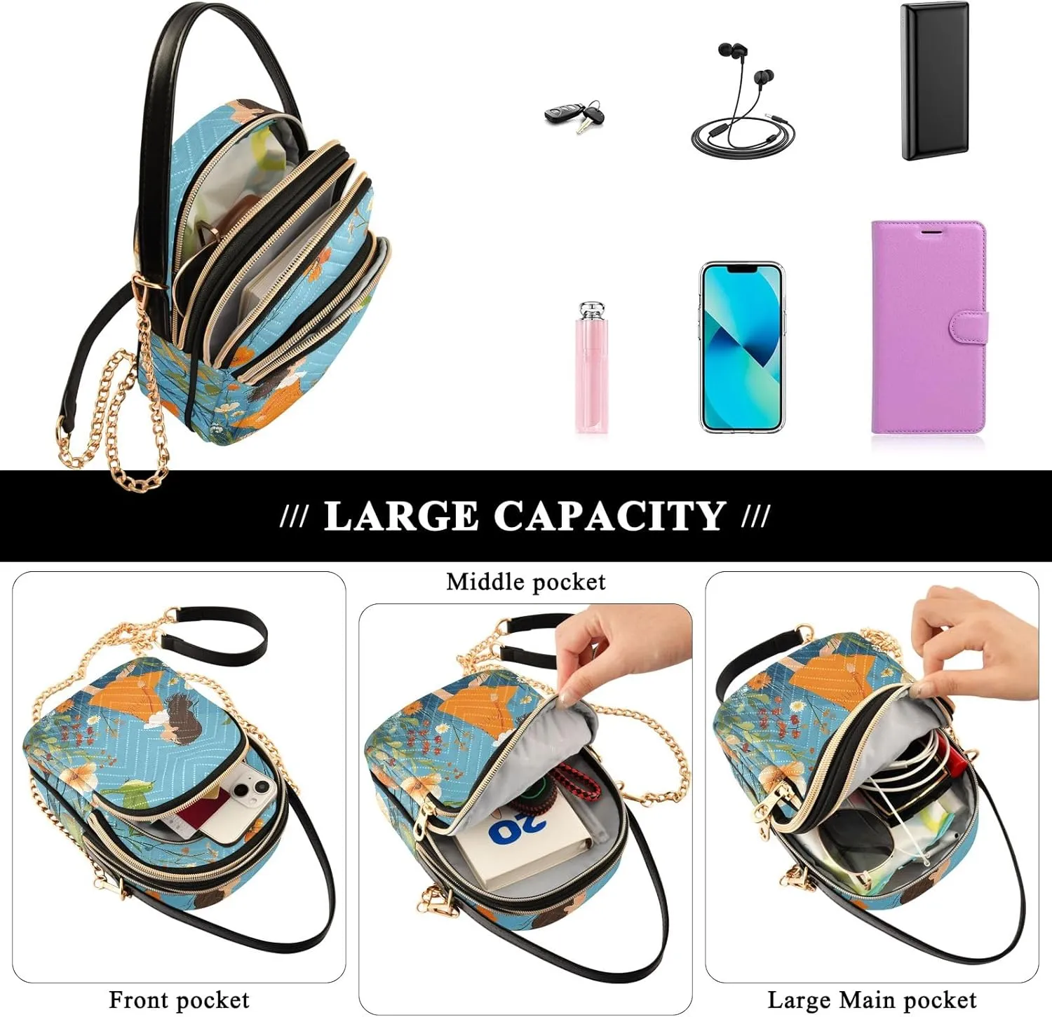 Cartoon Quilted Crossbody Bag Small Shoulder Purse Women's Handbags Phone Purse with Chain