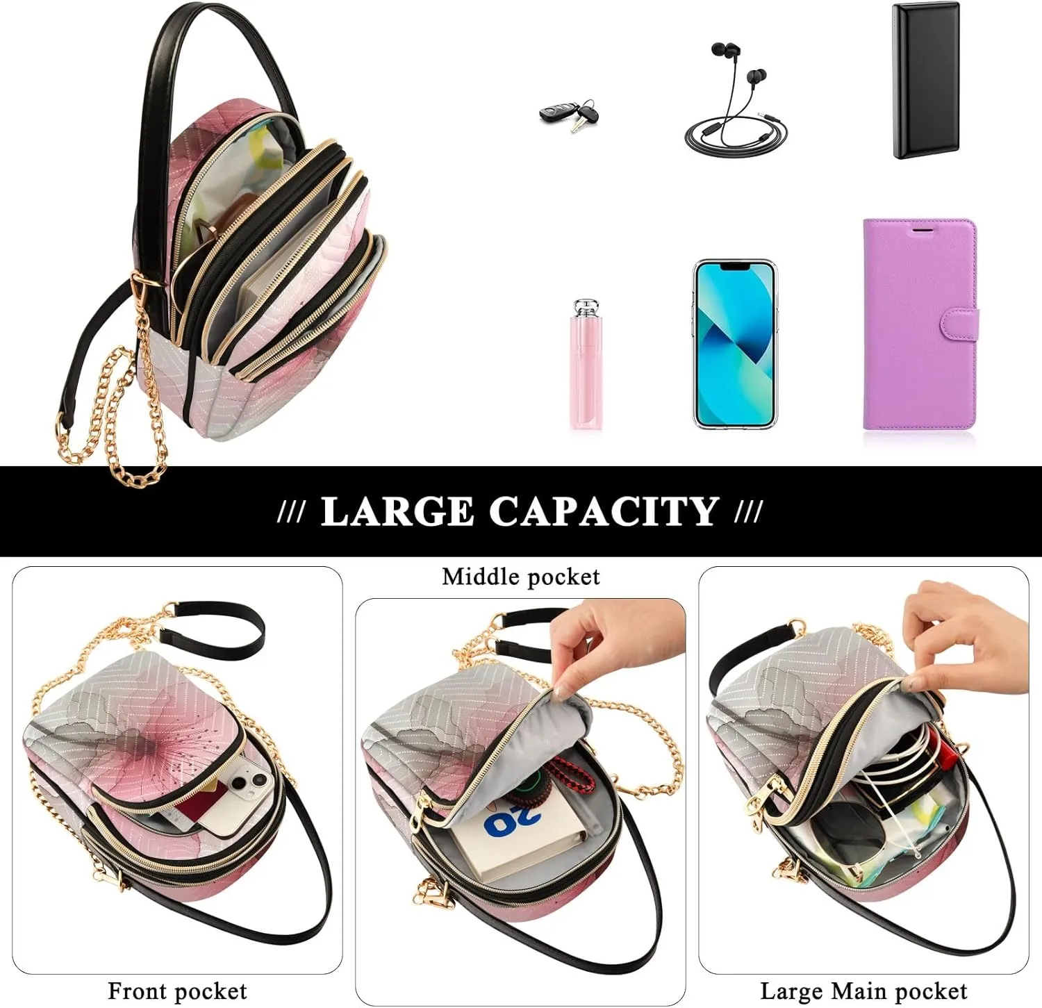 Cartoon Quilted Crossbody Bag Small Shoulder Purse Women's Handbags Phone Purse with Chain