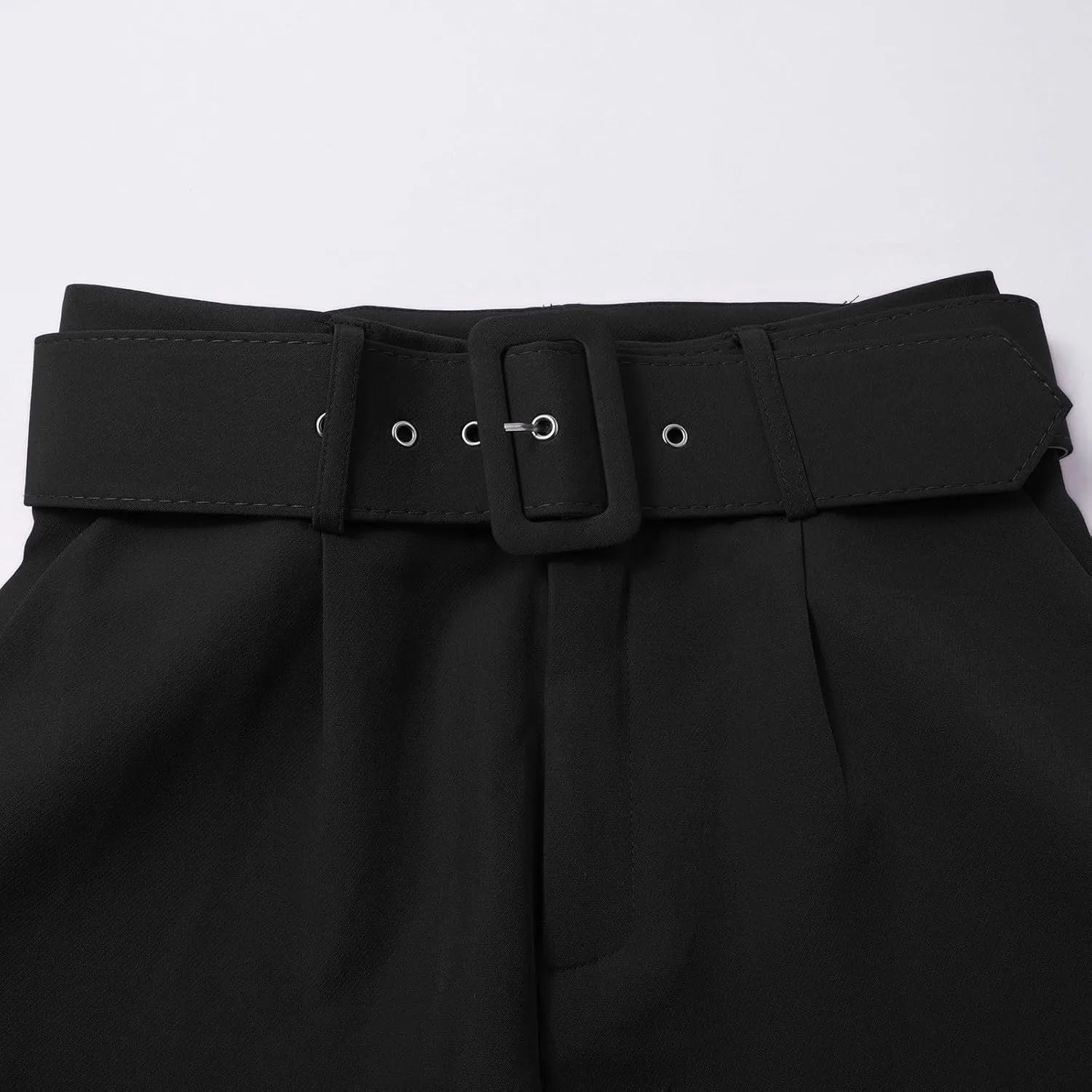 Casual Belted Dress Pants for Women Slim Fit Office Work Pencil Pants High Waisted Straight Leg Pull-On Trousers with Pockets