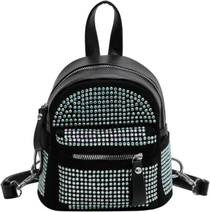 Casual Rhinestone Mini Backpack Gothic Daypack Purse Studded Faux Leather Small Travel for Women Ladies, Multicolor