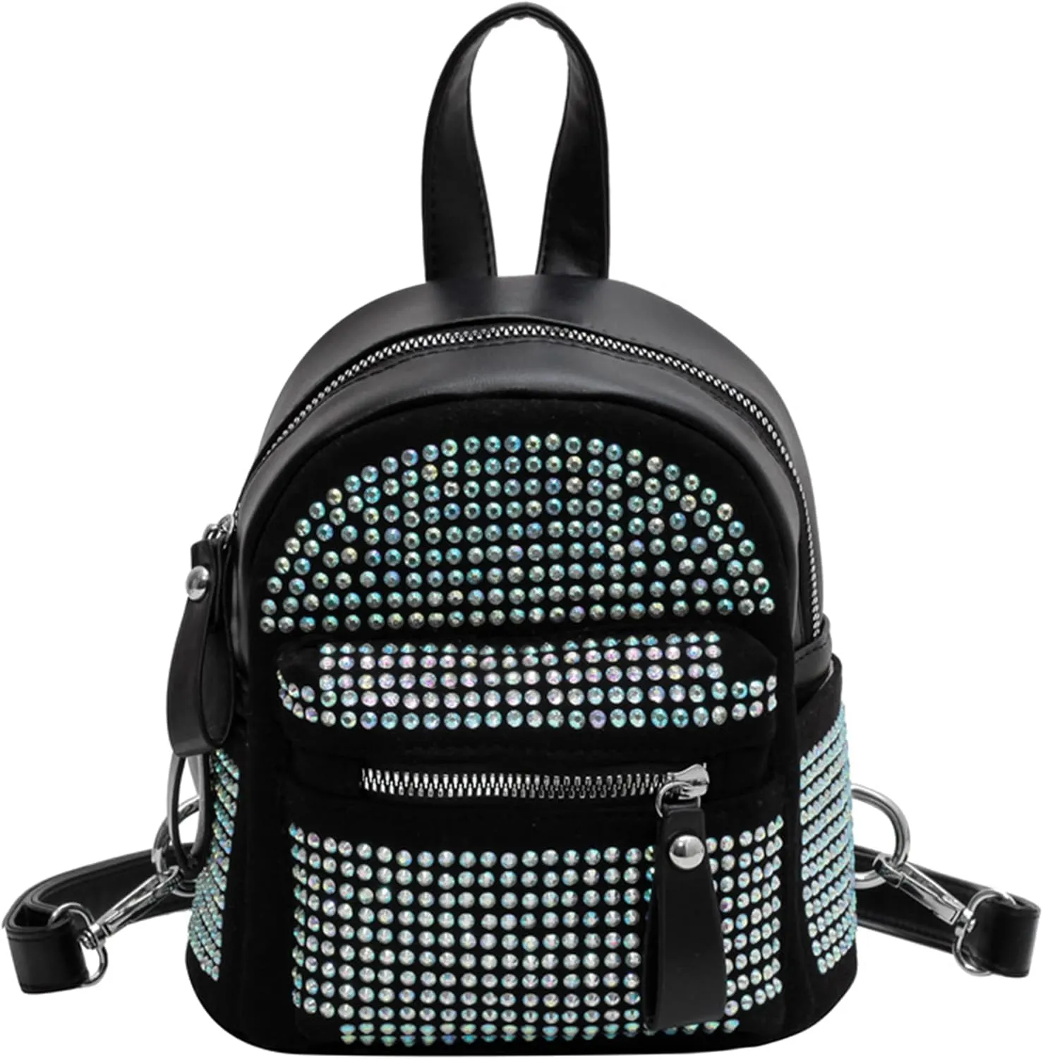 Casual Rhinestone Mini Backpack Gothic Daypack Purse Studded Faux Leather Small Travel for Women Ladies, Multicolor