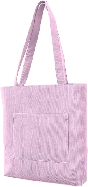 Casual Tote Bag with Pockets, Vintage Corduroy Shoulder Bag, Fashionable Casual Large Capacity Shopping Bag Tote Bag (Pink,M)