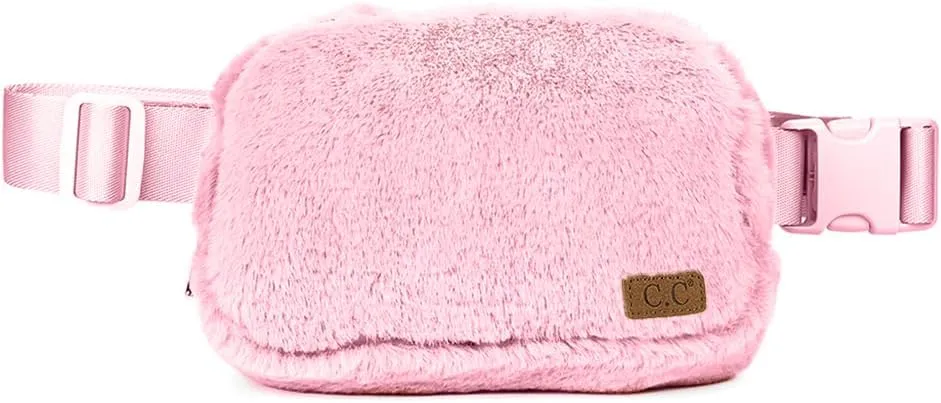 C.C Faux Fur Fanny Pack For Women Unisex - Fuzzy Daily Waist Crossbody Belt bag With Adjustable Strap (Baby Pink)