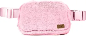 C.C Faux Fur Fanny Pack For Women Unisex - Fuzzy Daily Waist Crossbody Belt bag With Adjustable Strap (Baby Pink)