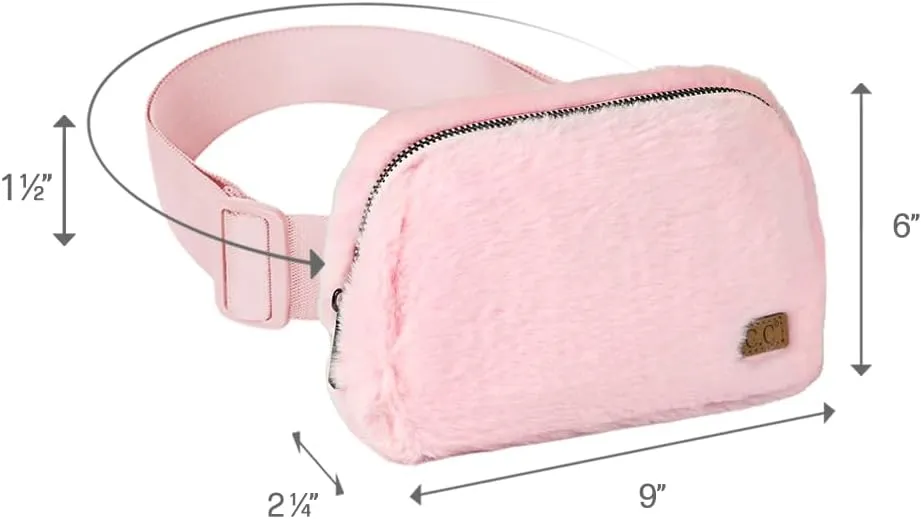 C.C Faux Fur Fanny Pack For Women Unisex - Fuzzy Daily Waist Crossbody Belt bag With Adjustable Strap (Baby Pink)