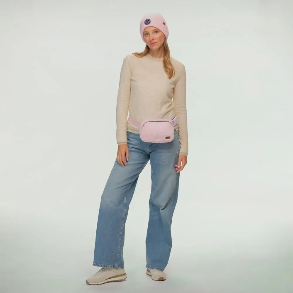 C.C Faux Fur Fanny Pack For Women Unisex - Fuzzy Daily Waist Crossbody Belt bag With Adjustable Strap (Baby Pink)