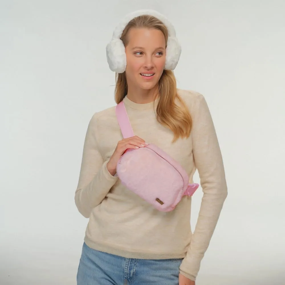 C.C Faux Fur Fanny Pack For Women Unisex - Fuzzy Daily Waist Crossbody Belt bag With Adjustable Strap (Baby Pink)