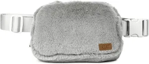 C.C Faux Fur Fanny Pack For Women Unisex - Fuzzy Daily Waist Crossbody Belt bag With Adjustable Strap (Lt. Grey)