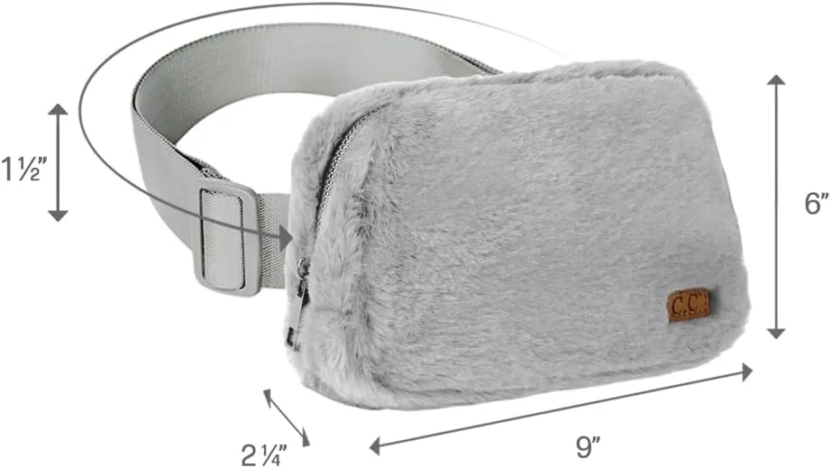 C.C Faux Fur Fanny Pack For Women Unisex - Fuzzy Daily Waist Crossbody Belt bag With Adjustable Strap (Lt. Grey)