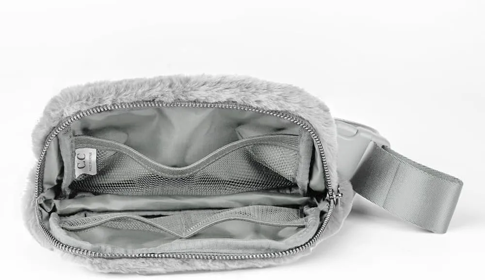 C.C Faux Fur Fanny Pack For Women Unisex - Fuzzy Daily Waist Crossbody Belt bag With Adjustable Strap (Lt. Grey)