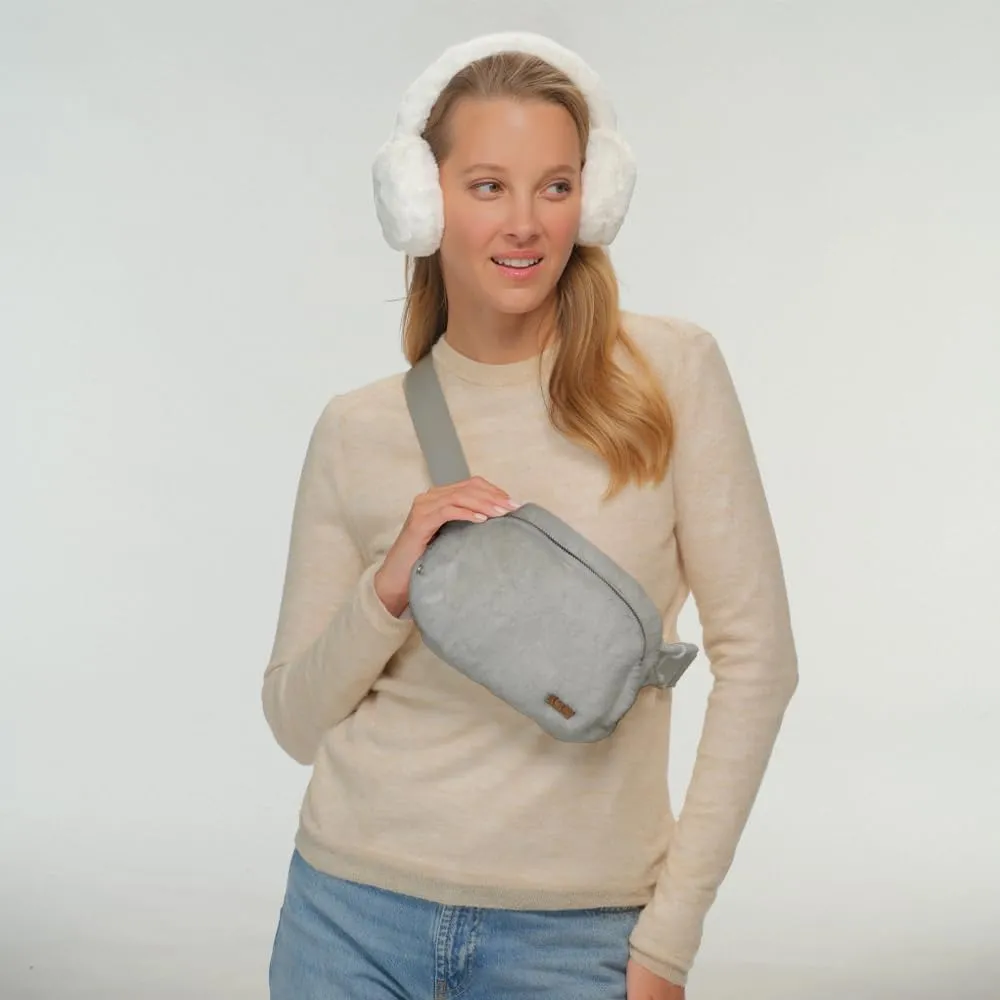 C.C Faux Fur Fanny Pack For Women Unisex - Fuzzy Daily Waist Crossbody Belt bag With Adjustable Strap (Lt. Grey)