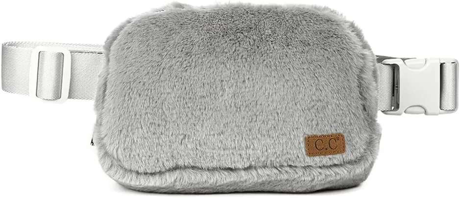 C.C Faux Fur Fanny Pack For Women Unisex - Fuzzy Daily Waist Crossbody Belt bag With Adjustable Strap (Lt. Grey)