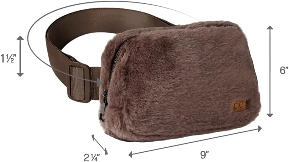 C.C Faux Fur Fanny Pack For Women Unisex - Fuzzy Daily Waist Crossbody Belt bag With Adjustable Strap (Mocha)