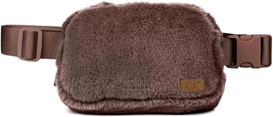 C.C Faux Fur Fanny Pack For Women Unisex - Fuzzy Daily Waist Crossbody Belt bag With Adjustable Strap (Mocha)