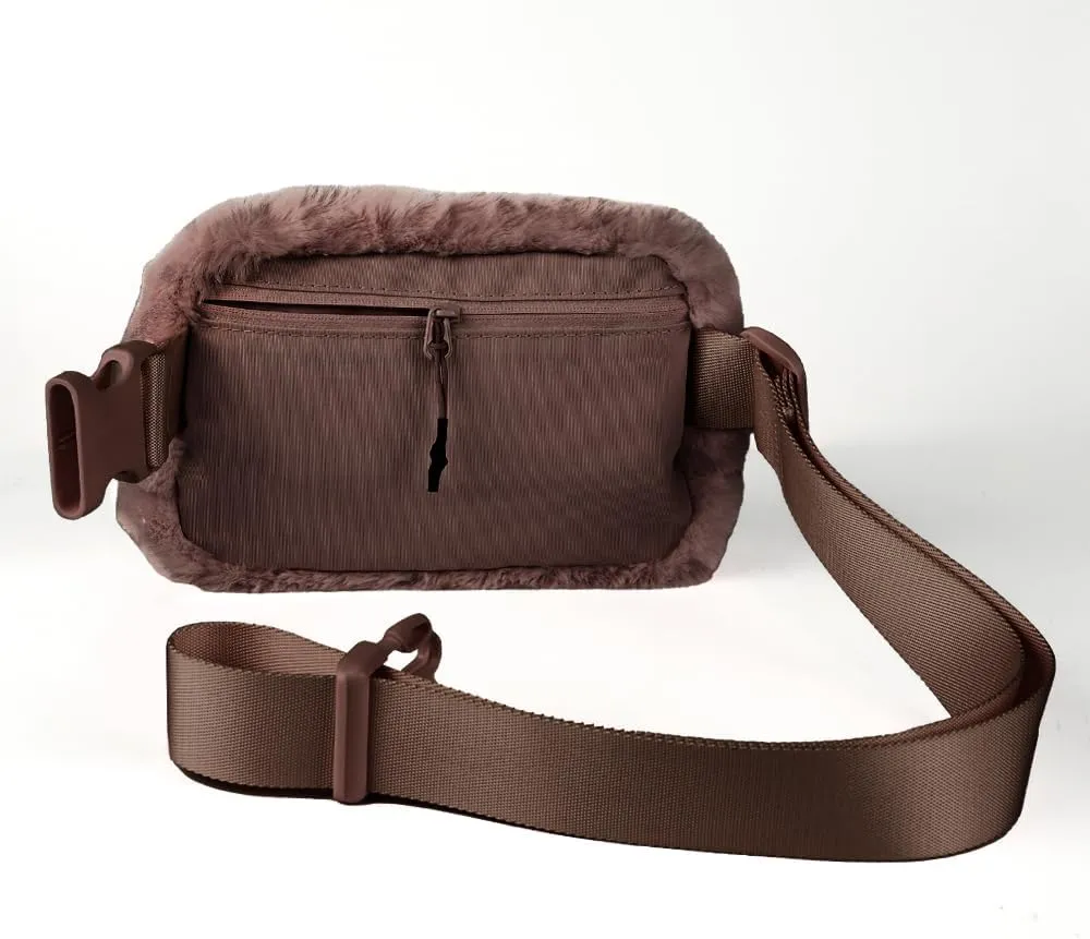 C.C Faux Fur Fanny Pack For Women Unisex - Fuzzy Daily Waist Crossbody Belt bag With Adjustable Strap (Mocha)