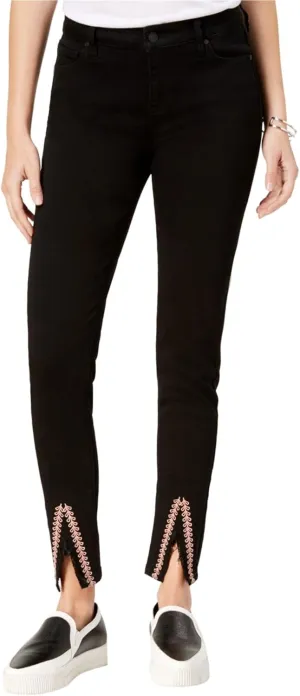 Celebrity Pink Juniors Embroidered Slit Hem Skinny Jeans Black Rinse 1