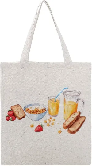 Cereal Milk And Toast Breakfast Tote Bag Canvas Handbags Large Shoulder Bag Shopping Grocery Bags for Work Travel Shopping