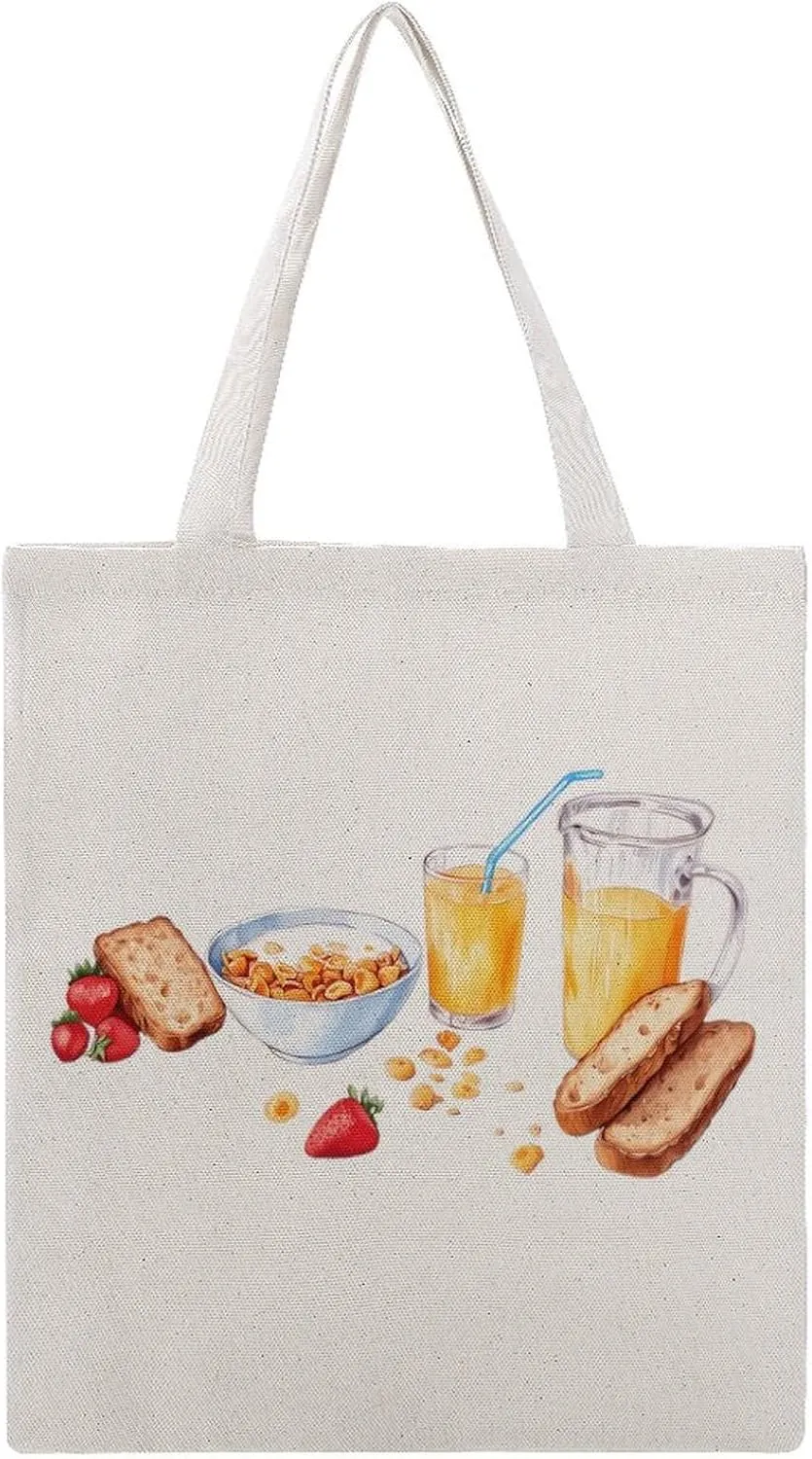 Cereal Milk And Toast Breakfast Tote Bag Canvas Handbags Large Shoulder Bag Shopping Grocery Bags for Work Travel Shopping