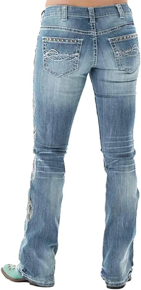 cffvdiz Embroidered Bootcut Jeans for Women