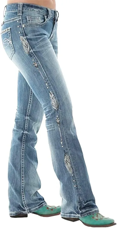 cffvdiz Embroidered Bootcut Jeans for Women
