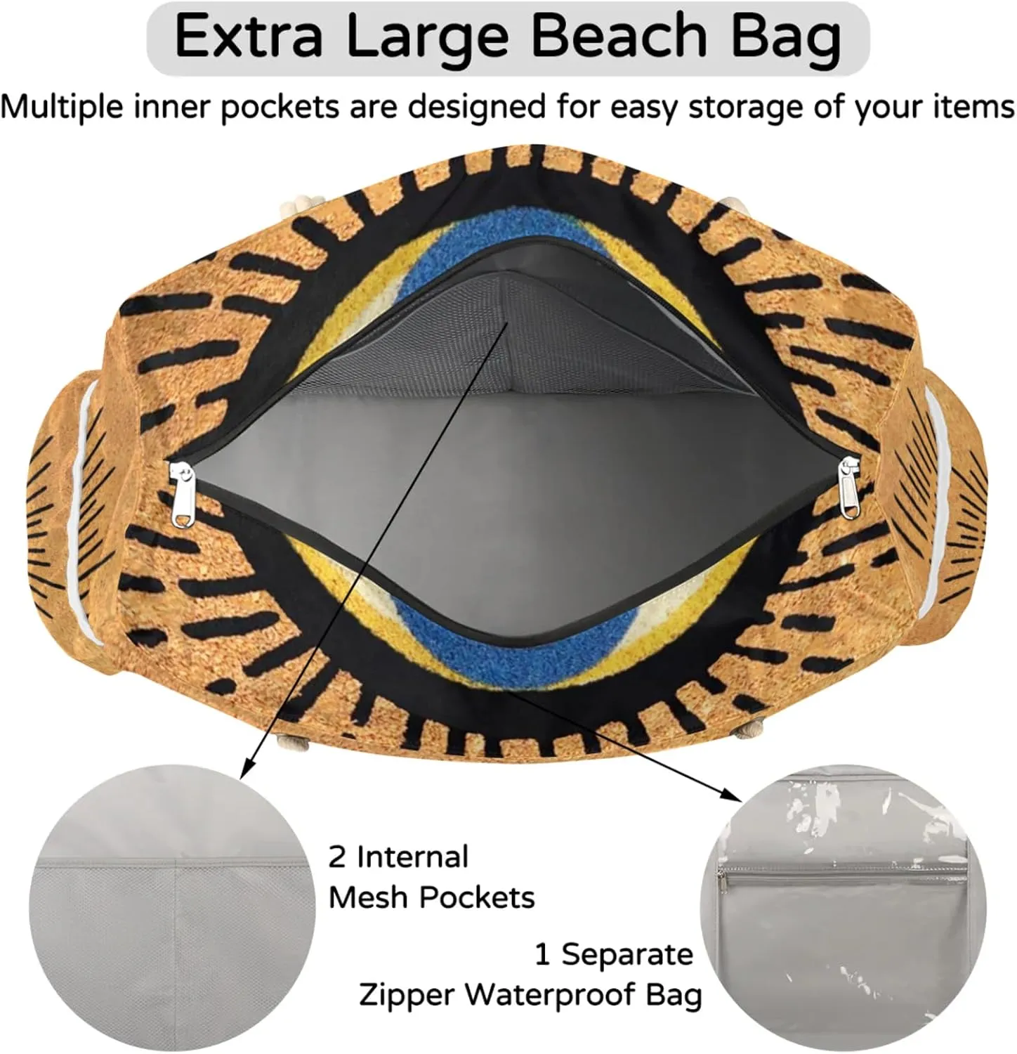 cfpolar Beach Bag Large Beach Tote Bag Travel Tote Bags Top Zipper Closure Pool Bag
