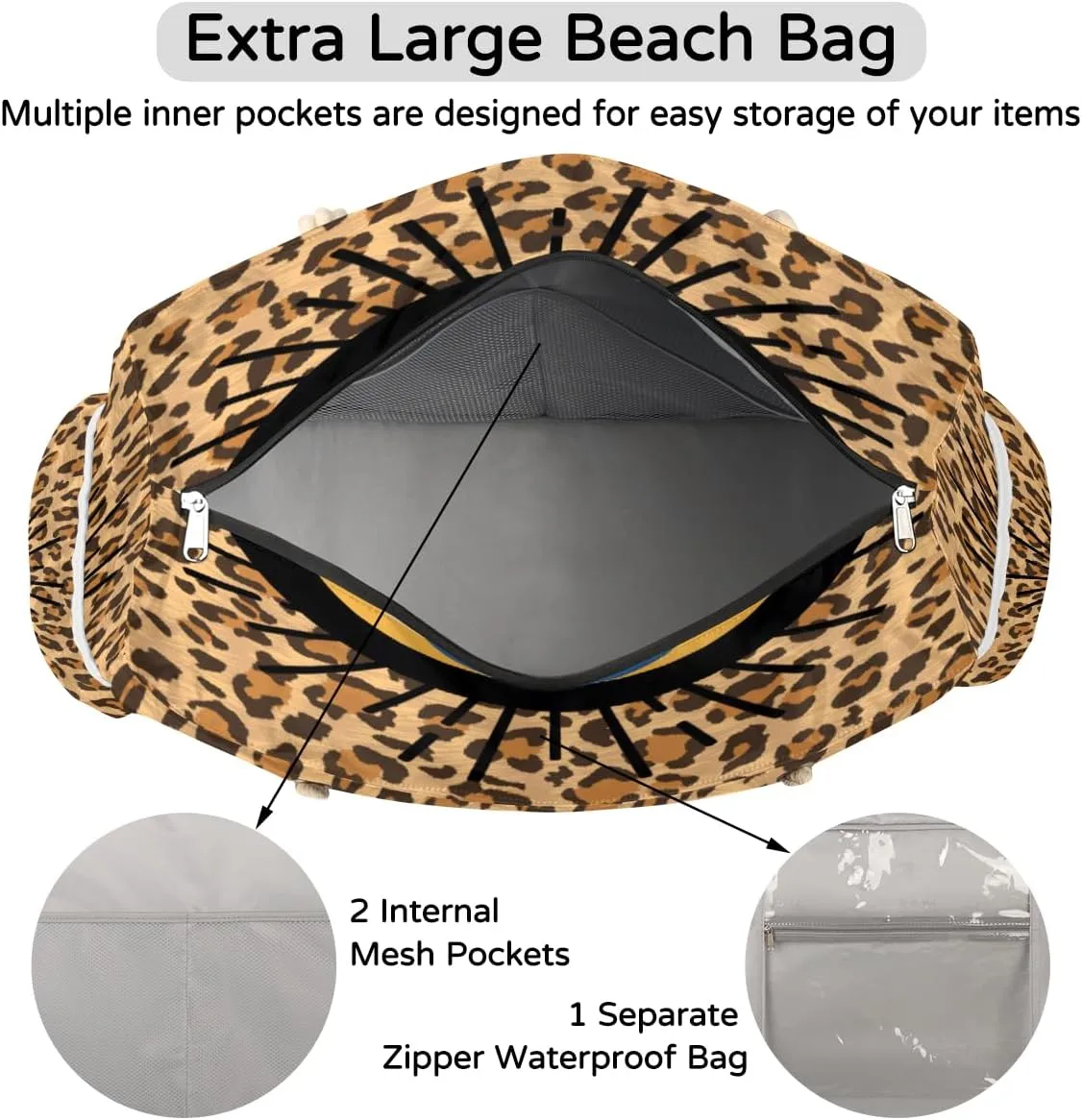 cfpolar Beach Bag Large Beach Tote Bag Travel Tote Bags Top Zipper Closure Pool Bag