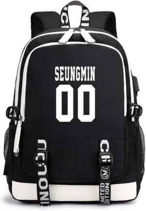 CHAIRAY Skz Canvas Backpack with USB Charging Port Hyunjin Jisung Felix Bangchan and Seungmin Knapsack